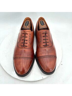 Barker Men Sz 7 US 8 Brown Tan Leather Brogue Cap Toe Lace Up Oxford Dress Shoes